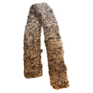 Adrienne Landau Faux Fur/Wool Scarf 70" x 7" Brown/beige - Excellent